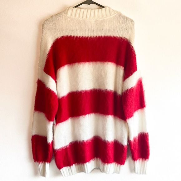 BP Red/Ivory Oversize Brushed Pullover Sweater - Picture 3 of 6